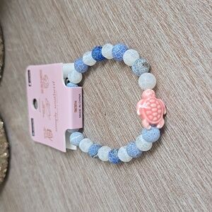 NWT Simply Southern Blue and White Beaded Tracker Bracelet with Pink Turtle
